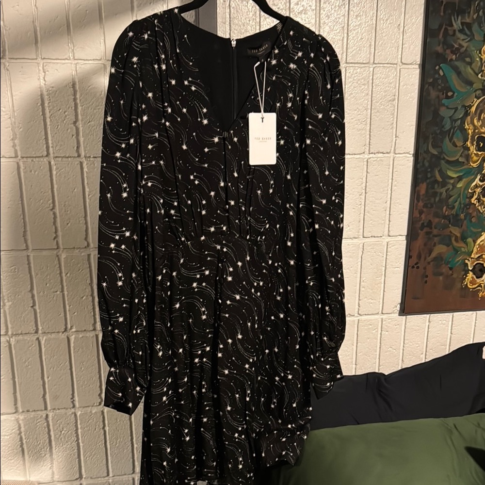 Ted Baker London Black and White Tiered Sundress with Bishop Sleeves